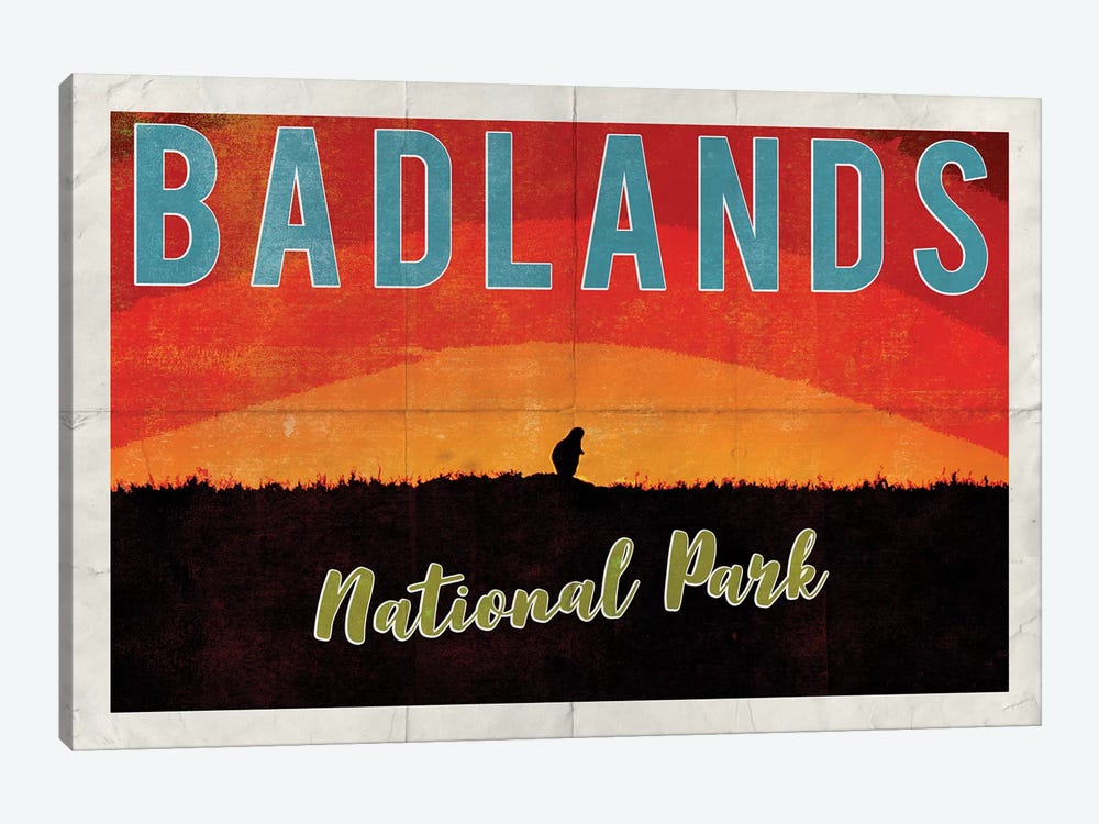 Badlands National Park Vintage Adventure Prairie Dog Sunrise Postcard by Nature Magick 1-piece Canvas Print