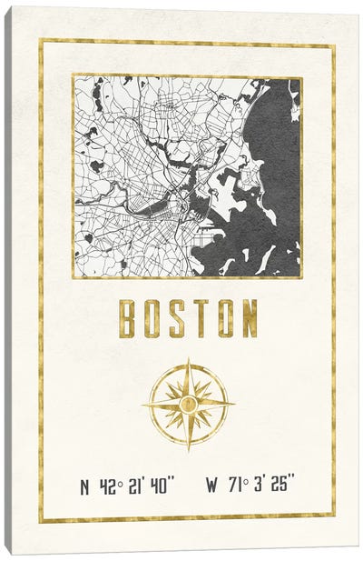 Boston, Massachusetts Canvas Art Print - Boston Maps