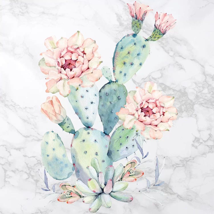 Cactus Floral Watercolor on Marble