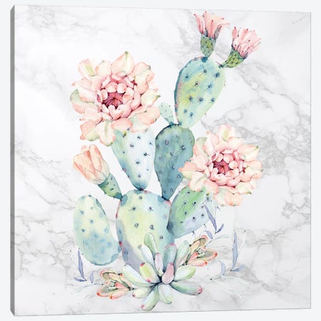 Cactus Floral Watercolor on Marble Canvas Print #MGK250} by Nature Magick Canvas Art Print