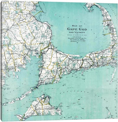 Cape Cod and Vicinity Map Canvas Art Print - 3-Piece Vintage Art