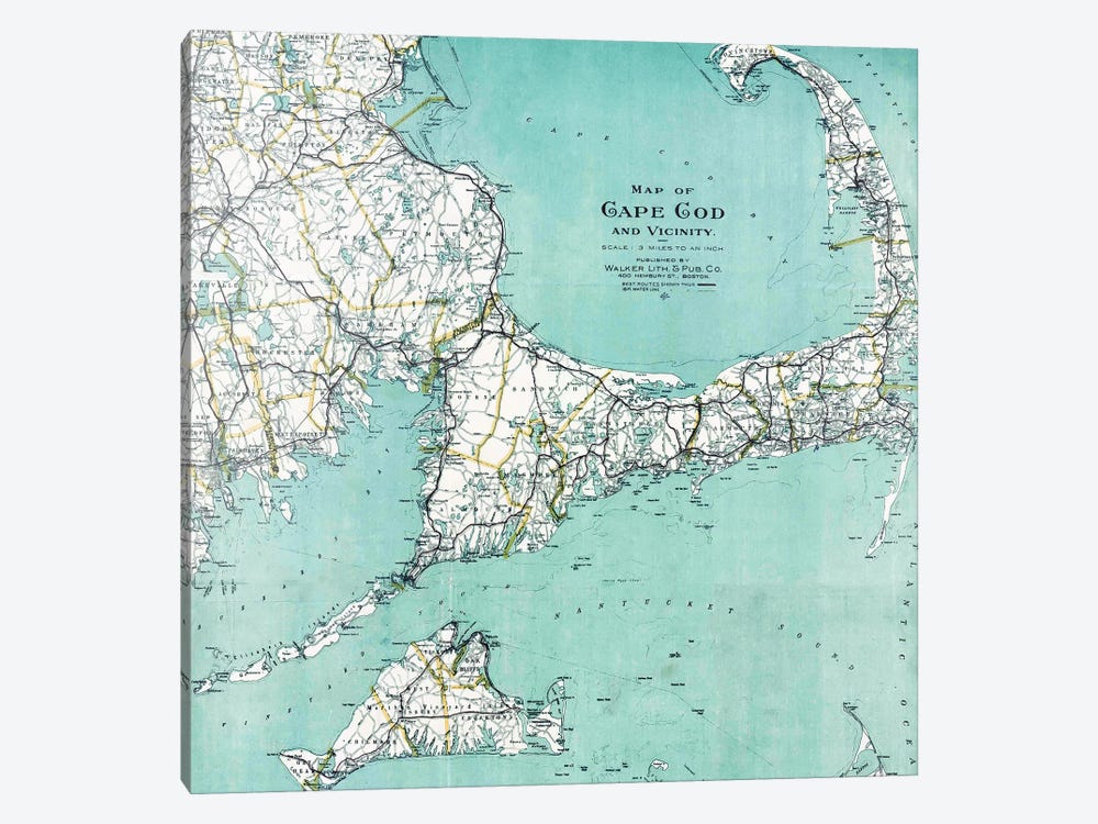 Cape Cod and Vicinity Map by Nature Magick 1-piece Canvas Wall Art
