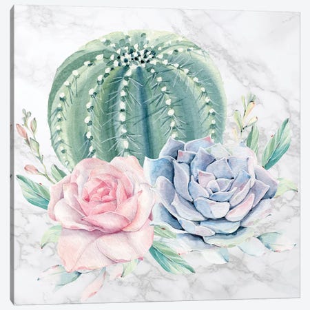 Desert Cactus and Succulents Floral Watercolor on Marble Canvas Print #MGK267} by Nature Magick Canvas Art Print
