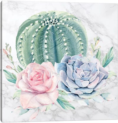 Desert Cactus and Succulents Floral Watercolor on Marble Canvas Art Print - Nature Magick