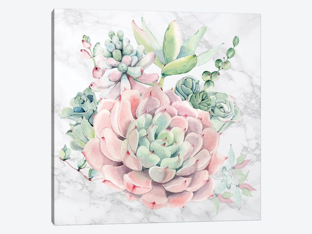 Desert Succulents Floral Watercolor on Marble by Nature Magick 1-piece Canvas Art