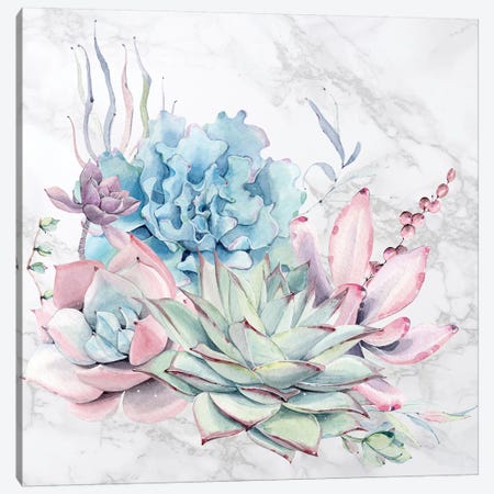Desert Succulents Flowers Watercolor on Marble Canvas Print #MGK270} by Nature Magick Canvas Art Print