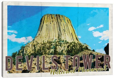Devils Tower National Monument Vintage Postcard Canvas Art Print - Travel Journal
