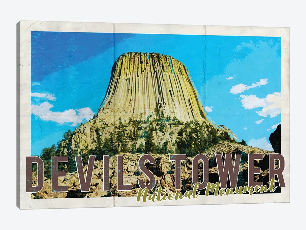 Devils Tower National Monument Vintage Postcard by Nature Magick 1-piece Canvas Art Print