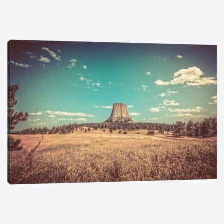 Devils Tower National Monument Vintage Turquoise Adventure Canvas Print #MGK272} by Nature Magick Canvas Art Print