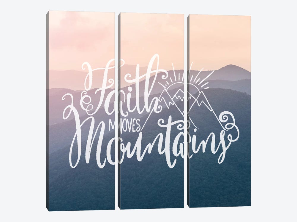 Faith Moves Mountains In Misty Mountain Sunset by Nature Magick 3-piece Art Print