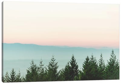 Forest Sunset Pink Sky Mountain Fog Canvas Art Print - Nature Magick