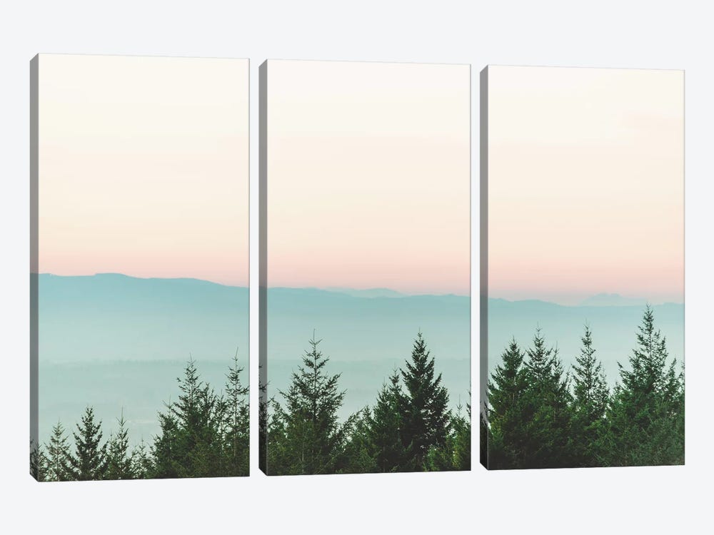 Forest Sunset Pink Sky Mountain Fog by Nature Magick 3-piece Art Print
