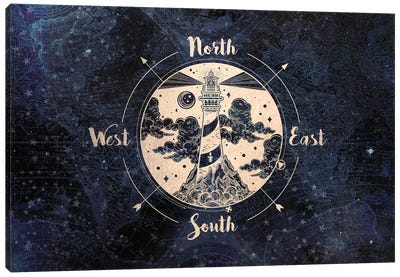 Gold Adventure Compass Lighthouse Vintage Navy Map Canvas Art Print - Nature Magick