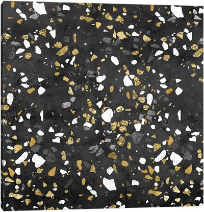 Gold Silver Marble Terrazzo Canvas Art Print - Gold Abstract Art
