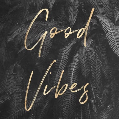 Good Vibes Gray Ferns Gold In Square by Nature Magick multi panel art