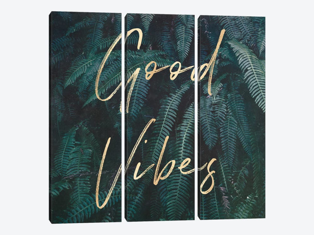 Good Vibes Greenery Ferns Gold by Nature Magick 3-piece Canvas Wall Art