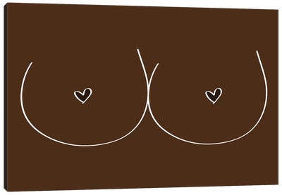 Hand Drawn Boobs Dark Brown Female Figure Canvas Art Print - Bathroom Nudes Art