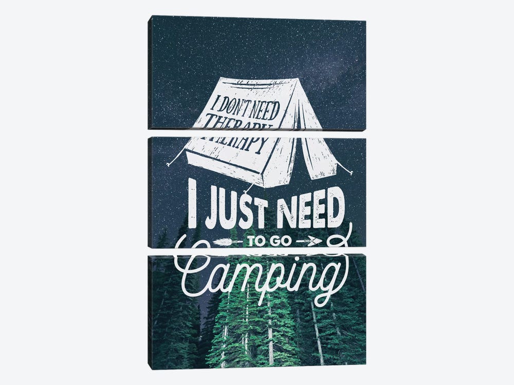 I Just Need Camping In Green Forest Stars Portrait by Nature Magick 3-piece Canvas Print