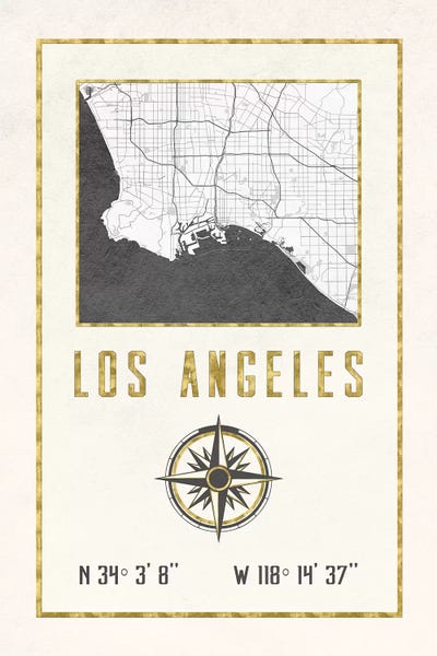 Large Map Art - Canvas Prints: Los Angeles, California by Nature Magick