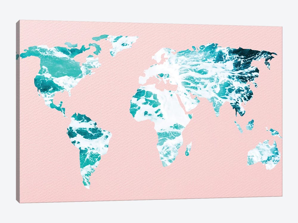 Map of Ocean Waves on Pink by Nature Magick 1-piece Canvas Print