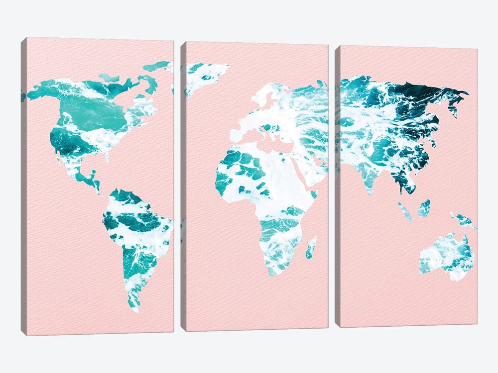 Map of Ocean Waves on Pink by Nature Magick 3-piece Art Print