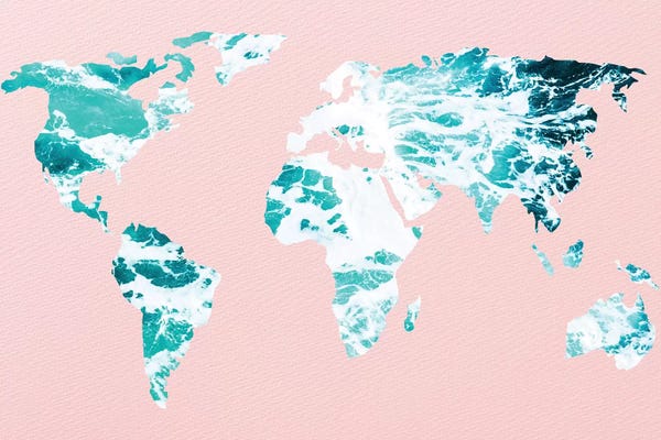 Kids Map Art: Map of Ocean Waves on Pink by Nature Magick