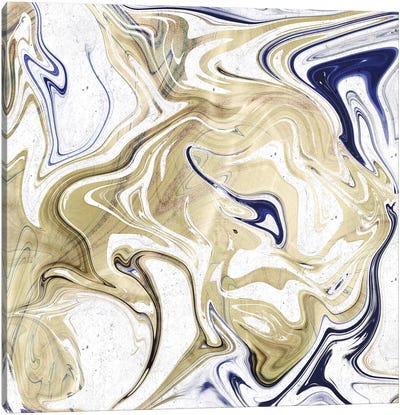 Yellow Gold, Navy Blue & White Canvas Art Print - Gold Abstract Art