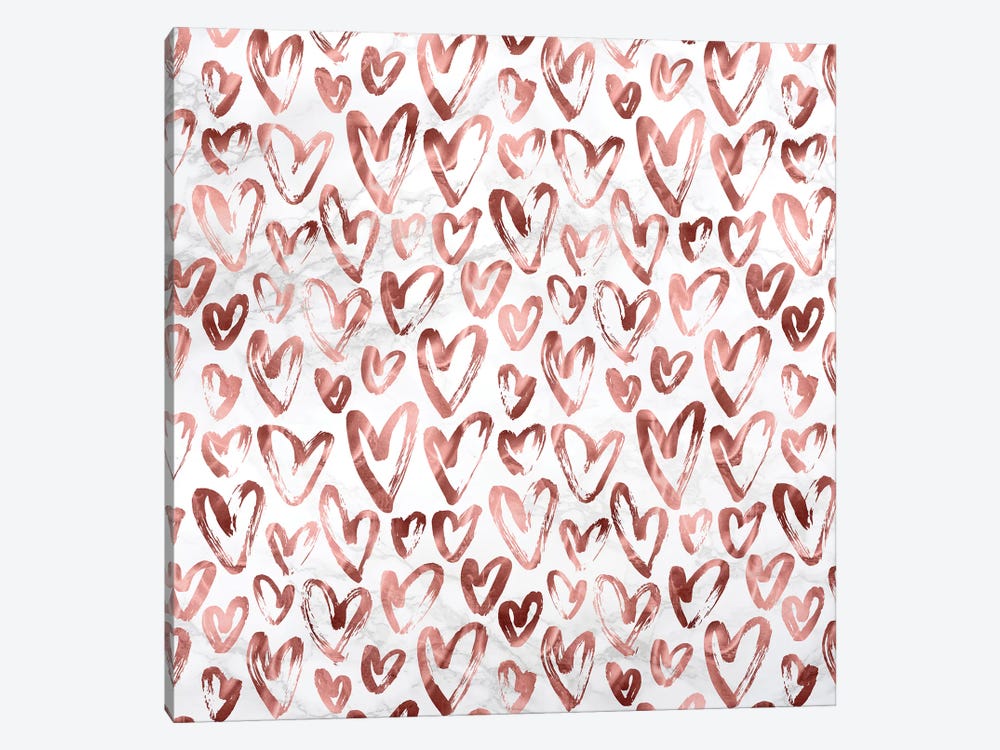Marble Rose Gold Hearts on Gray White by Nature Magick 1-piece Canvas Art