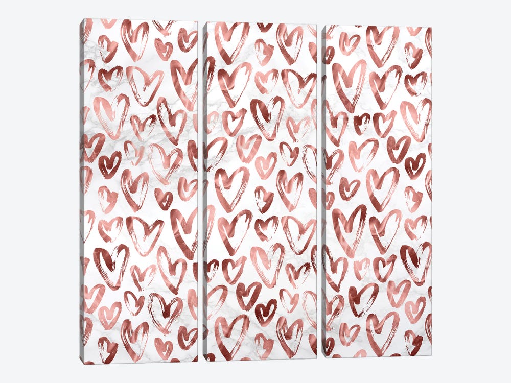 Marble Rose Gold Hearts on Gray White by Nature Magick 3-piece Canvas Artwork