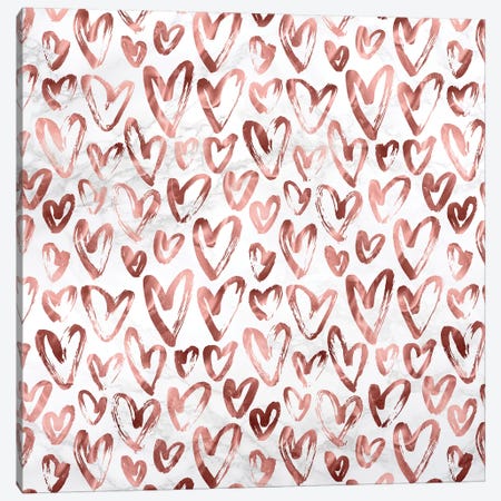 Marble Rose Gold Hearts on Gray White Canvas Print #MGK371} by Nature Magick Canvas Wall Art