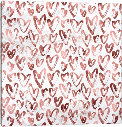 Marble Rose Gold Hearts on Gray White Canvas Art Print - Rose Gold Art