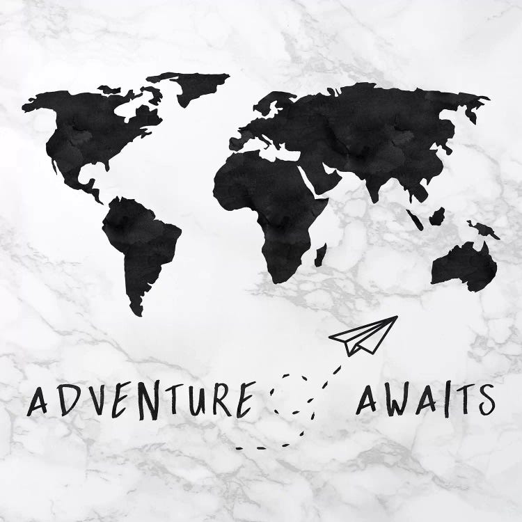 Marble World Map Black Adventure Awaits Square