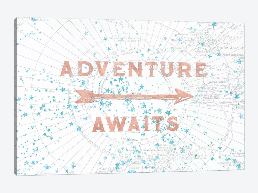 In Adventure Awaits Rose Gold Map by Nature Magick 1-piece Art Print