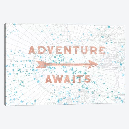 In Adventure Awaits Rose Gold Map Canvas Print #MGK376} by Nature Magick Art Print