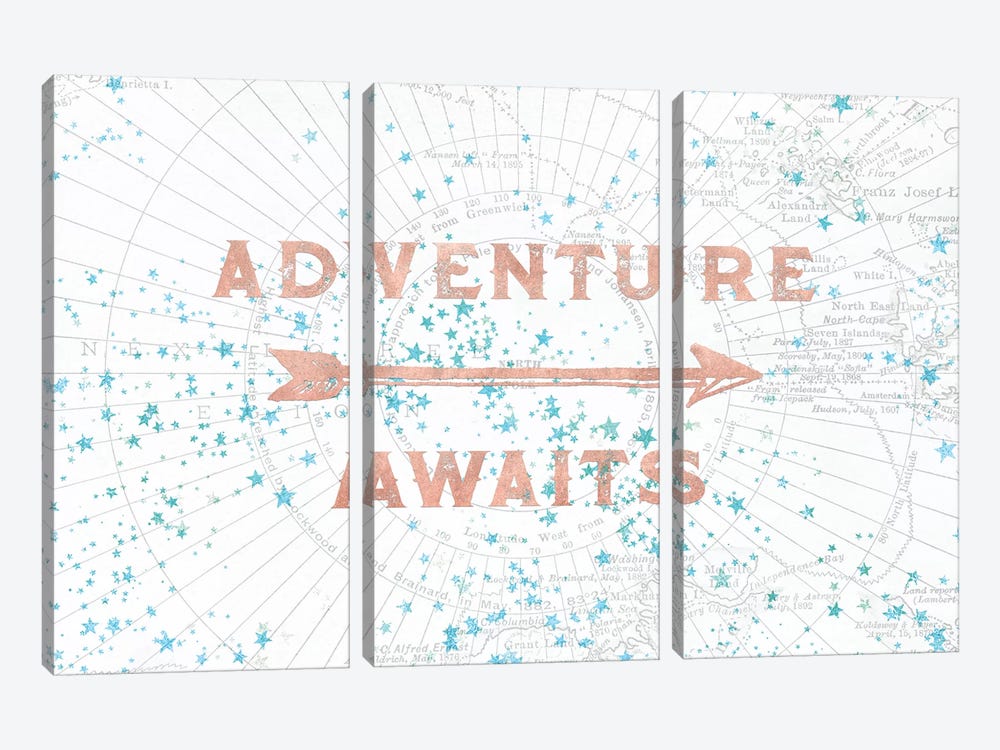 In Adventure Awaits Rose Gold Map by Nature Magick 3-piece Canvas Art Print