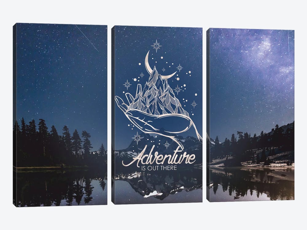 In Adventure Is Out There Gold Mountain Galaxy by Nature Magick 3-piece Canvas Print