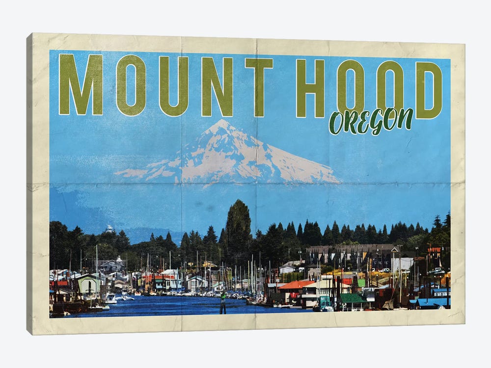 Mount Hood Oregon River Vintage Postcard by Nature Magick 1-piece Canvas Wall Art