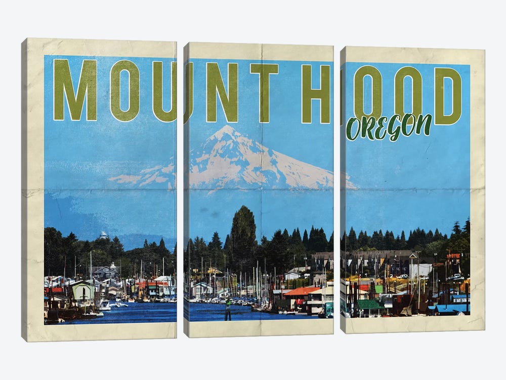 Mount Hood Oregon River Vintage Postcard by Nature Magick 3-piece Canvas Artwork