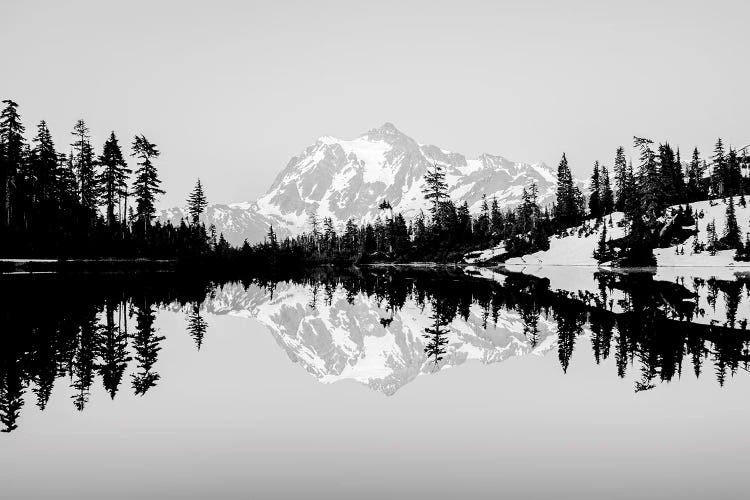 Mountain Lake Reflection Vintage Black and White