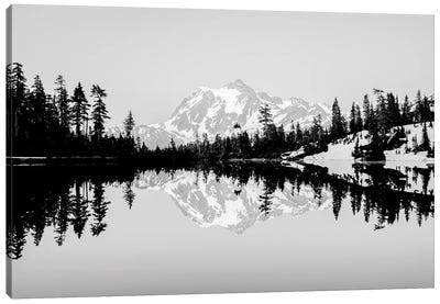 Mountain Lake Reflection Vintage Black and White Canvas Art Print - Snowy Mountain Art