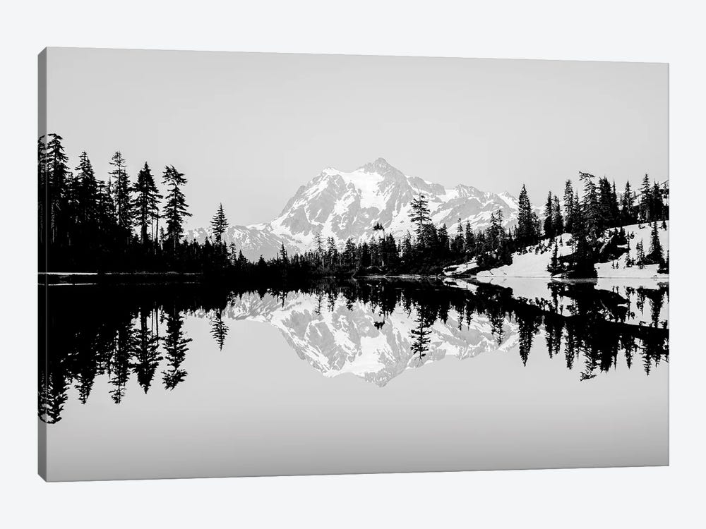 Mountain Lake Reflection Vintage Black and White by Nature Magick 1-piece Canvas Artwork