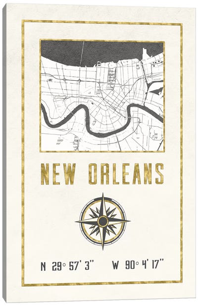 New Orleans, Louisiana Canvas Art Print - New Orleans Maps