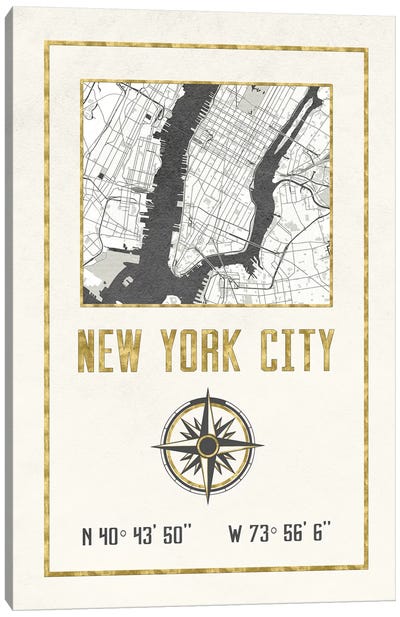 New York City, NY Canvas Art Print - New York City Map