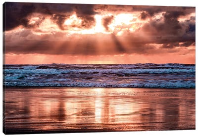Pink Ocean Sunset Beach Waves Canvas Art Print - Nature Magick