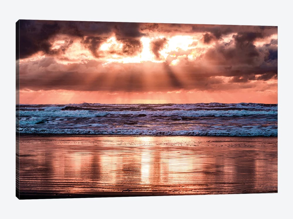 Pink Ocean Sunset Beach Waves by Nature Magick 1-piece Canvas Art Print