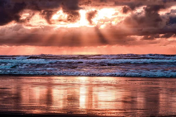 Nature Magick: Pink Ocean Sunset Beach Waves by Nature Magick