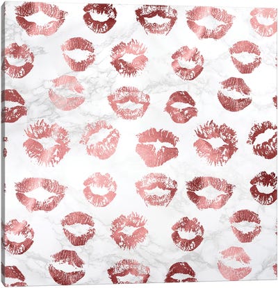 Rose Gold Lips On Marble Canvas Art Print - Lips Art