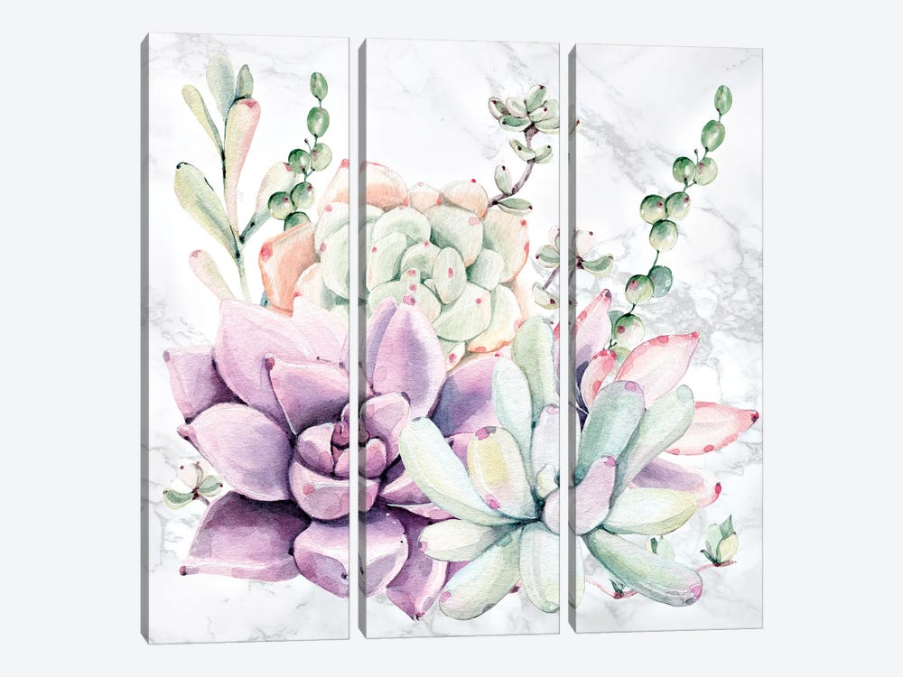 Southwest Succulents Floral Watercolor on Marble by Nature Magick 3-piece Canvas Print