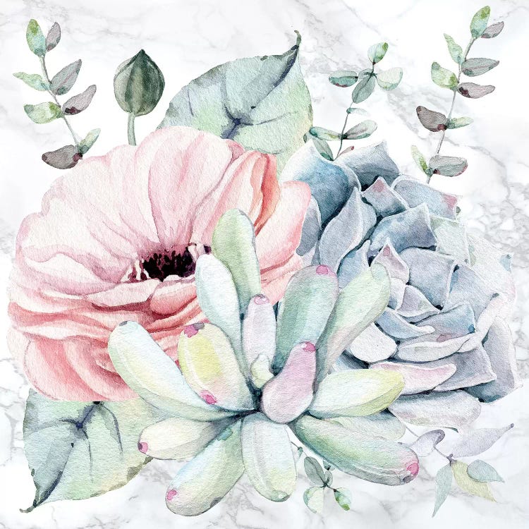 Succulents Floral Watercolor on Marble