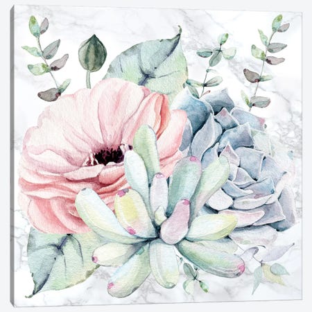 Succulents Floral Watercolor on Marble Canvas Print #MGK450} by Nature Magick Canvas Print